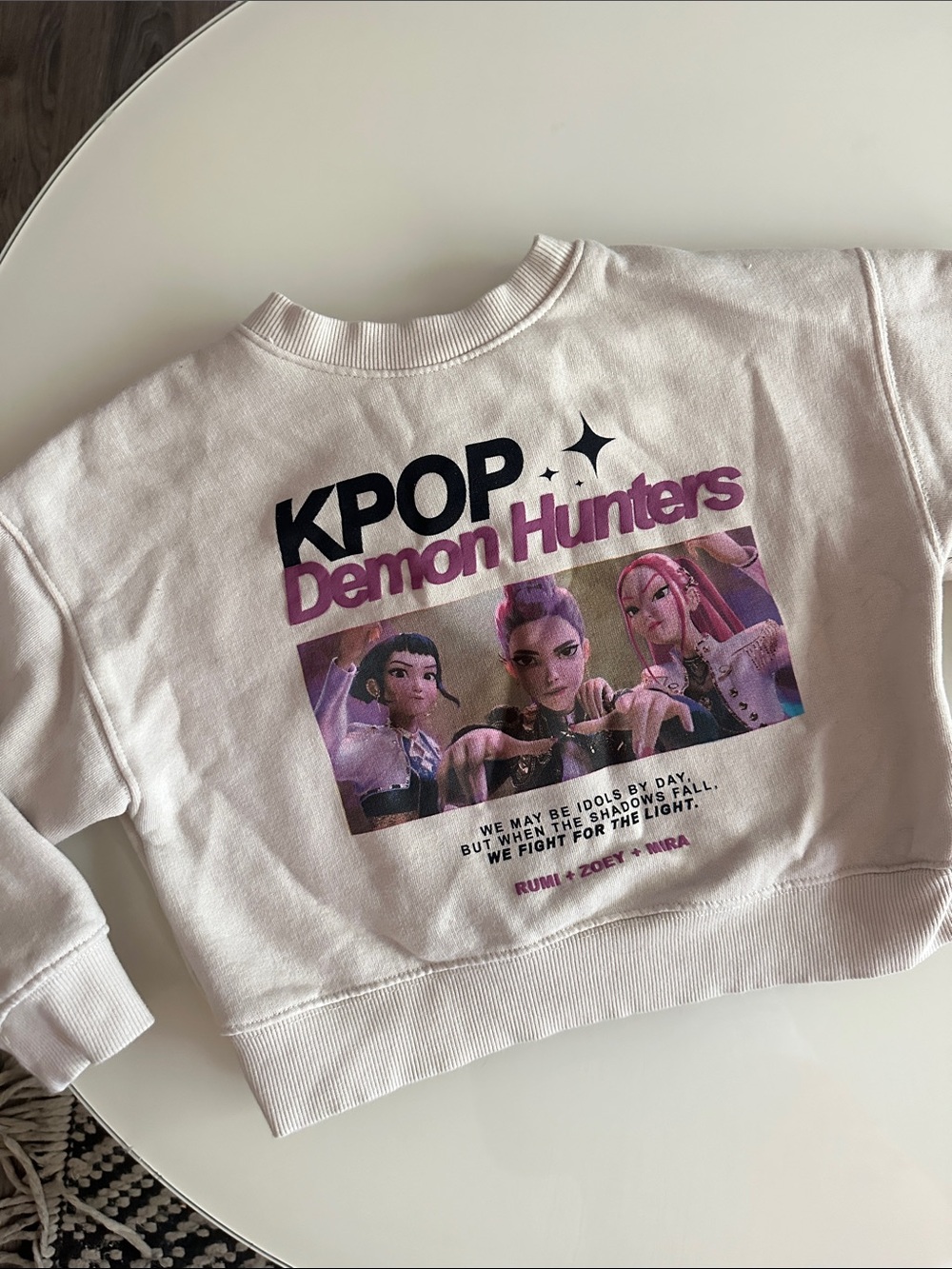 Zara KPOP Demon Hunters Sweatshirt - Light Pink with Purple & Black Print